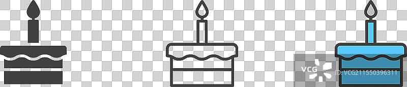 生日蛋糕图标集，蛋糕、蜡烛、樱桃符号图片素材