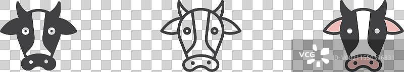 农场牛图标集，牛脸符号，牛角图片素材