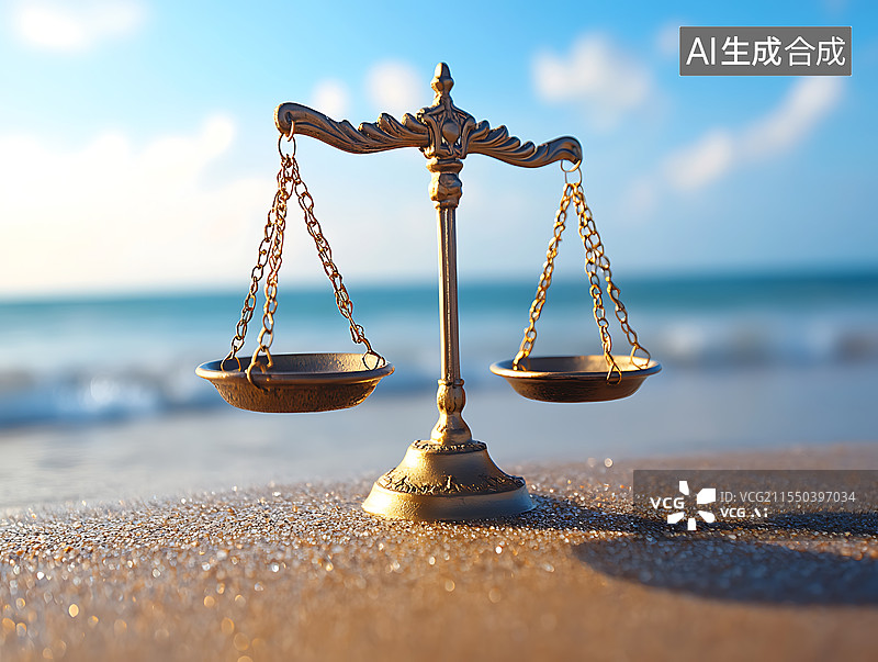【AI数字艺术】天平公平在大海边图片素材