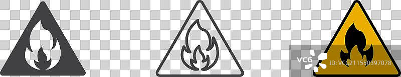 火灾警告标志图标集，黄色三角形警报图片素材