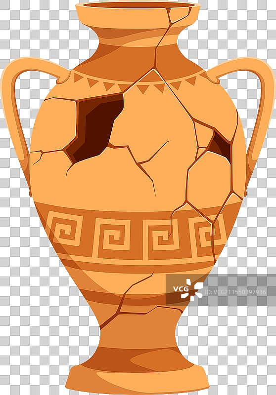 古老的破碎陶器和花瓶，旧的裂缝陶罐图片素材