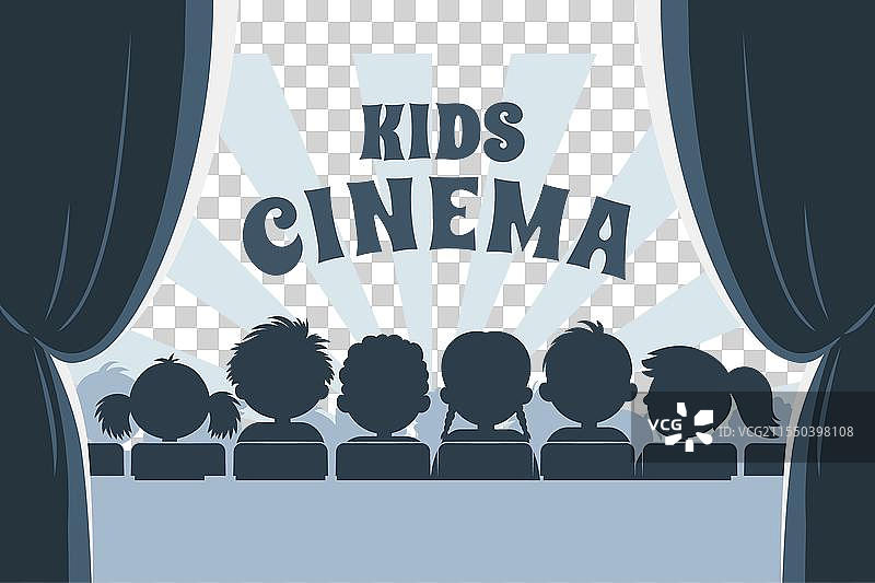 儿童电影院剪影，孩子们在观影图片素材