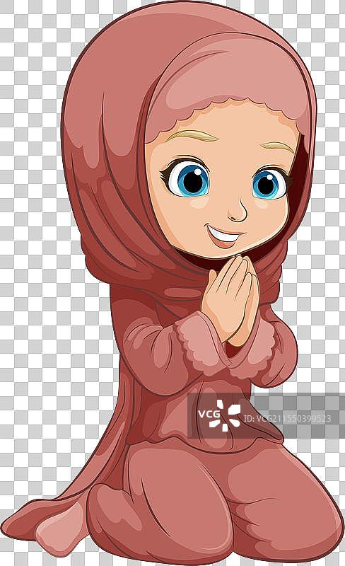 戴着头巾微笑的年轻女孩卡通形象图片素材