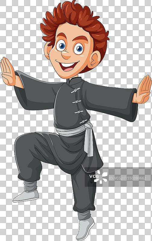 快乐的小男孩摆出武术姿势图片素材