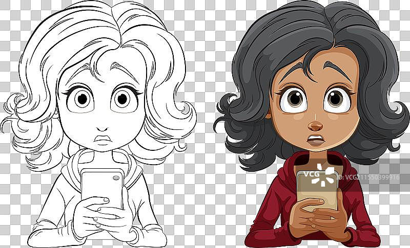 两个表情震惊的卡通女孩图片素材