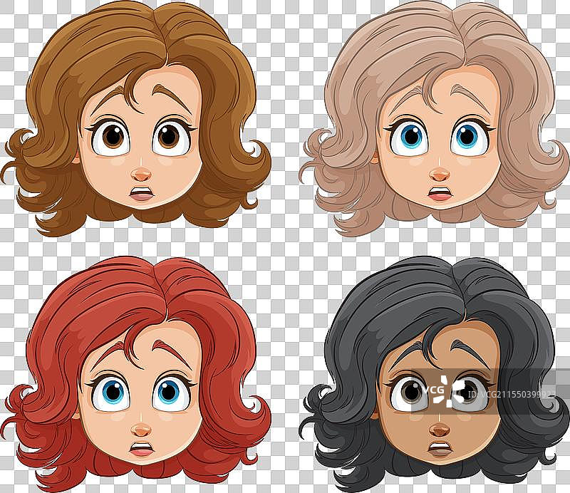 不同发型和表情的女性图片素材