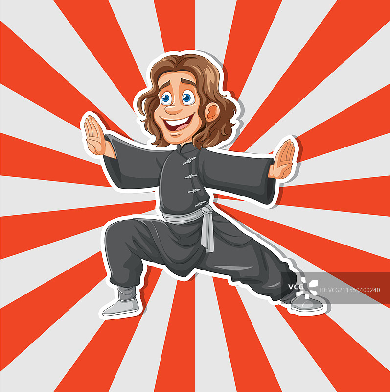 微笑的卡通武术家表演中图片素材