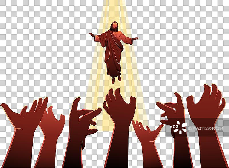 耶稣在开阔的天空中，双手试图伸展图片素材