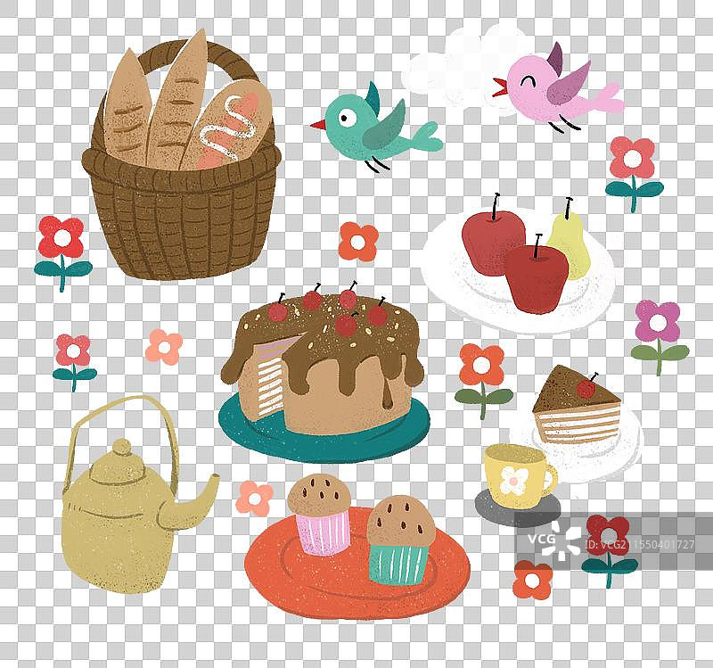 扁平风野炊甜点蛋糕水果元素免抠插画图片素材