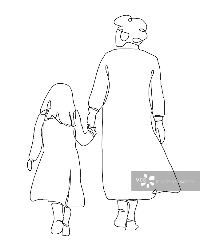 母亲的单一连续线条画图片素材