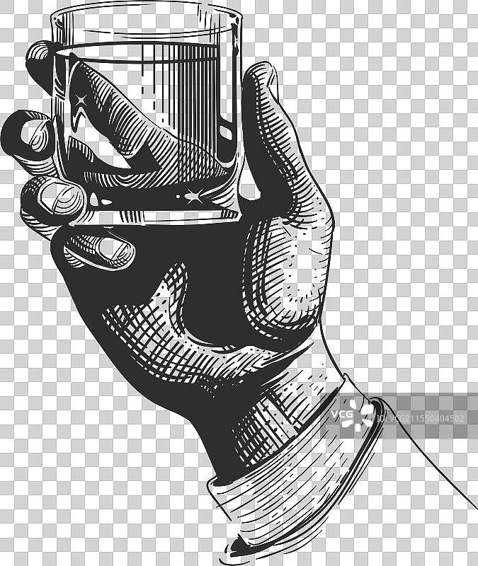 酒精饮用雕刻手握酒杯素描图片素材