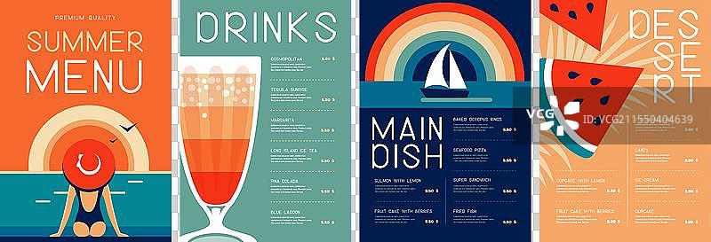 复古夏季餐厅菜单设计与鸡尾酒图片素材