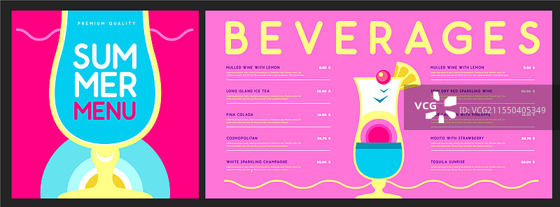 复古夏季餐厅鸡尾酒菜单设计图片素材