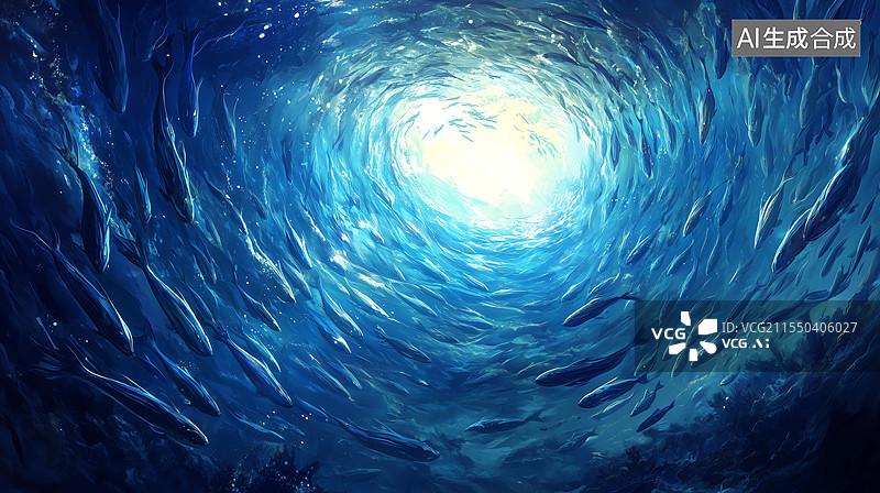 【AI数字艺术】深海鱼群迁徙图片素材