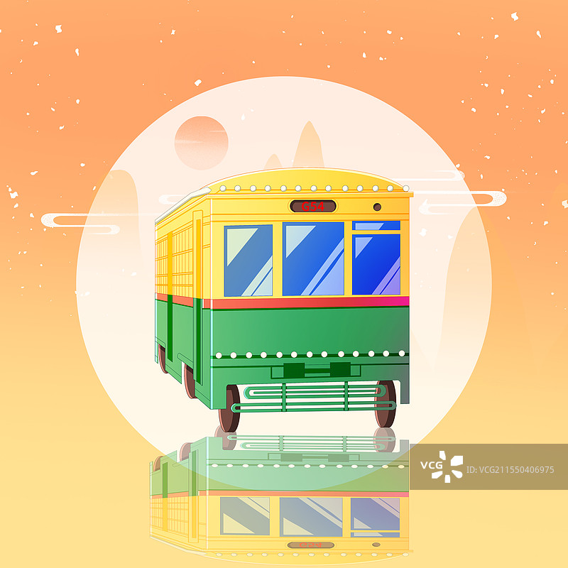 新中式国潮风吉林长春54路有轨电车图片素材