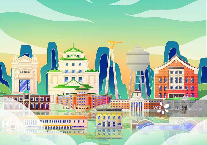 国潮风新中式吉林长春旅游景点建筑图片素材