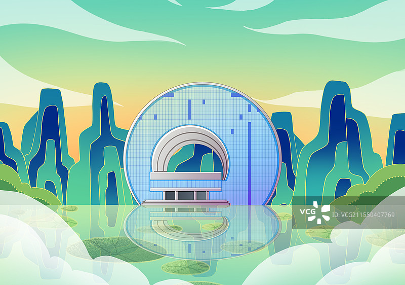 新中式国潮风吉林长春红旗大楼图片素材