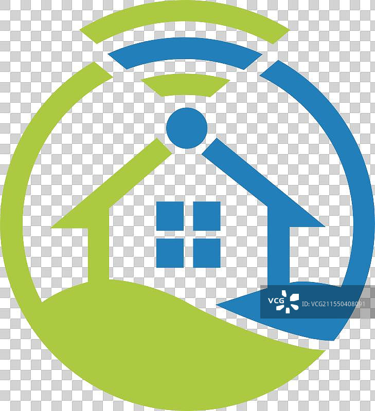 生态家居标志，带有WiFi和叶子元素的家居标志设计图片素材