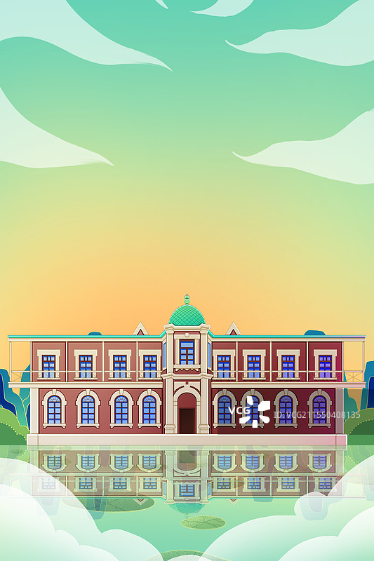 新中式国潮风吉林长春伪满皇宫旧址勤民楼图片素材