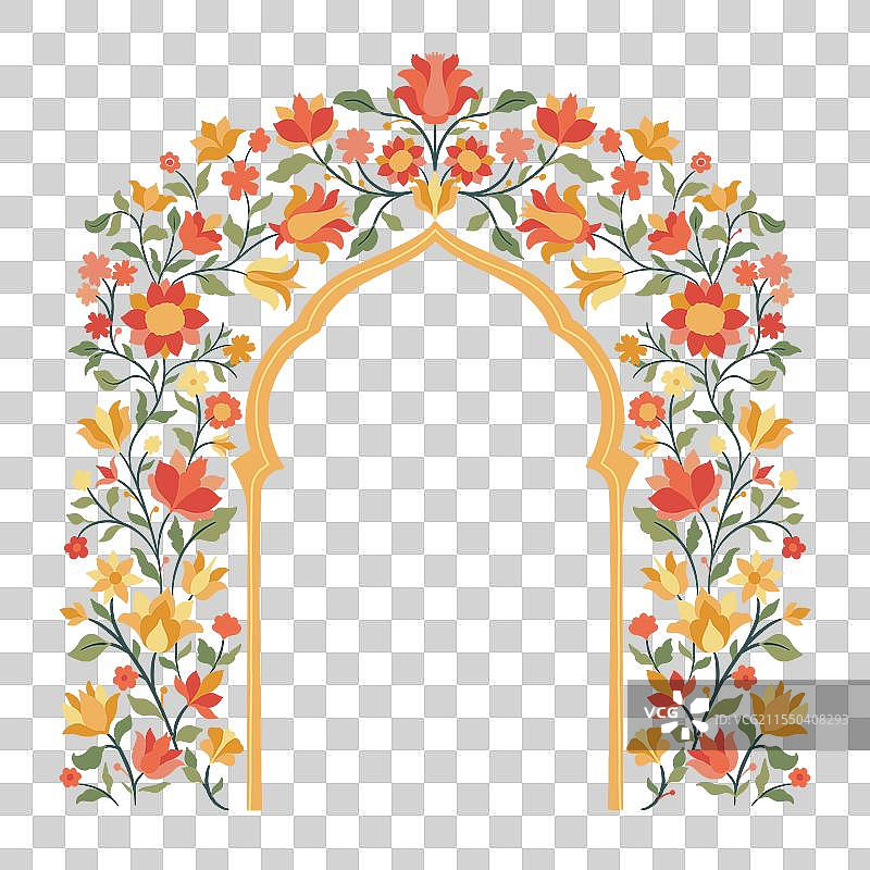 穆加尔风格的装饰性花卉拱门，复古设计图片素材