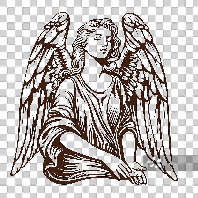 天使天国神灵素描图片素材