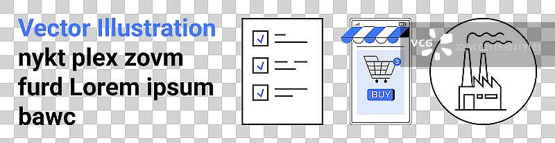 在线购物清单和工厂符号图片素材