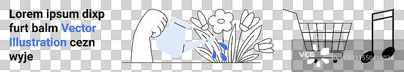 手动浇水的植物旁边有购物车图片素材