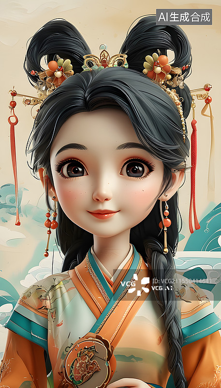 【AI数字艺术】汉族-中国少数民族少女可爱治愈系Q版插画图片素材