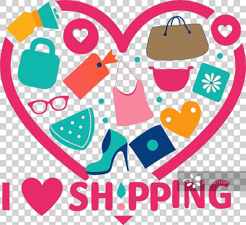 我喜欢购物，尤其是T恤。图片素材