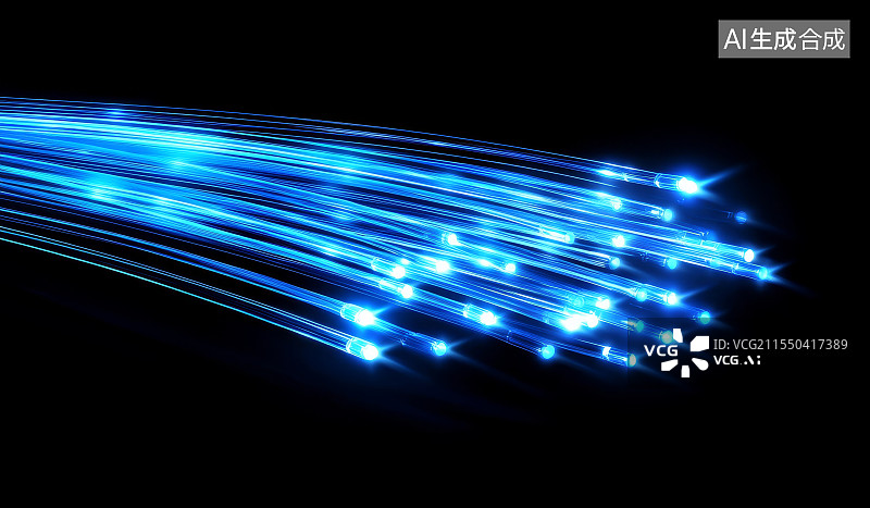 【AI数字艺术】科技感蓝色光纤光缆背景图片素材