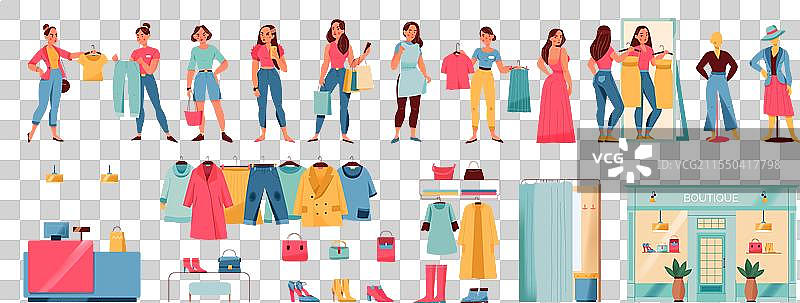 女性在设有试衣间的服装店内图片素材