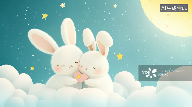 【AI数字艺术】中秋节中国风玉兔月亮可爱背景图片素材