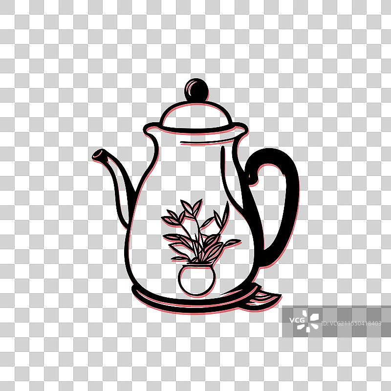 植物设计的茶壶饮品概念图片素材