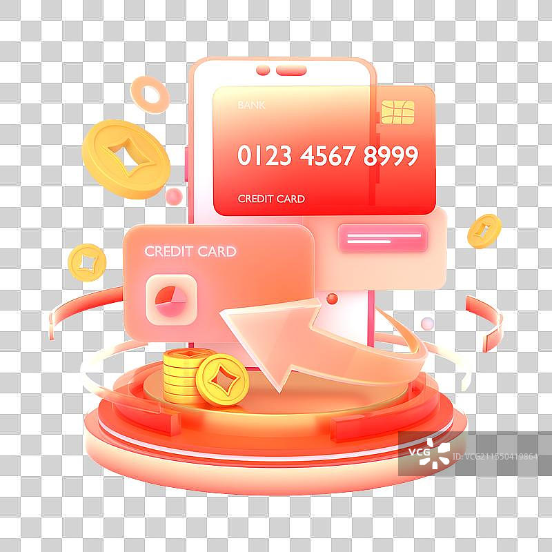 3D渲染信用卡获客新用户插画设计元素图片素材