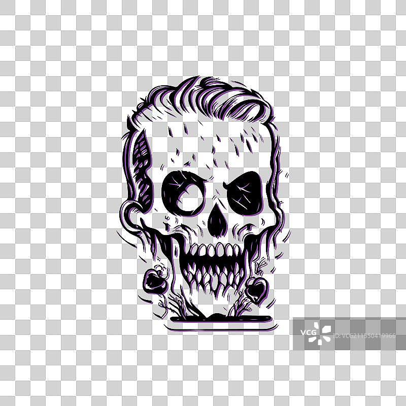 带发型的骷髅，象征着危险与死亡图片素材