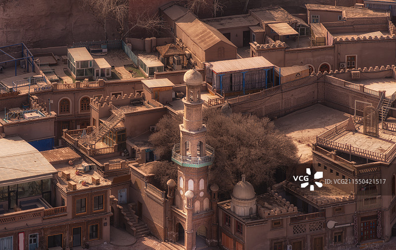 中国新疆喀什古城航拍图图片素材