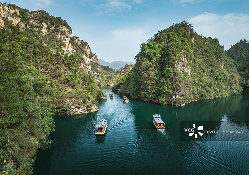 湖南张家界武陵源宝峰湖景区自然风光航拍图片素材