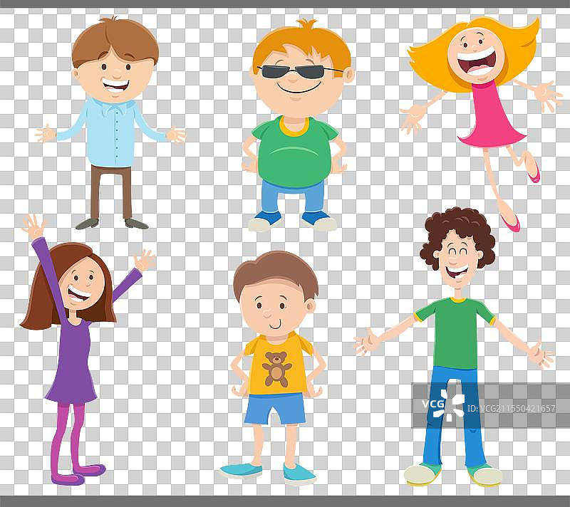 卡通快乐儿童和青少年漫画角色系列图片素材