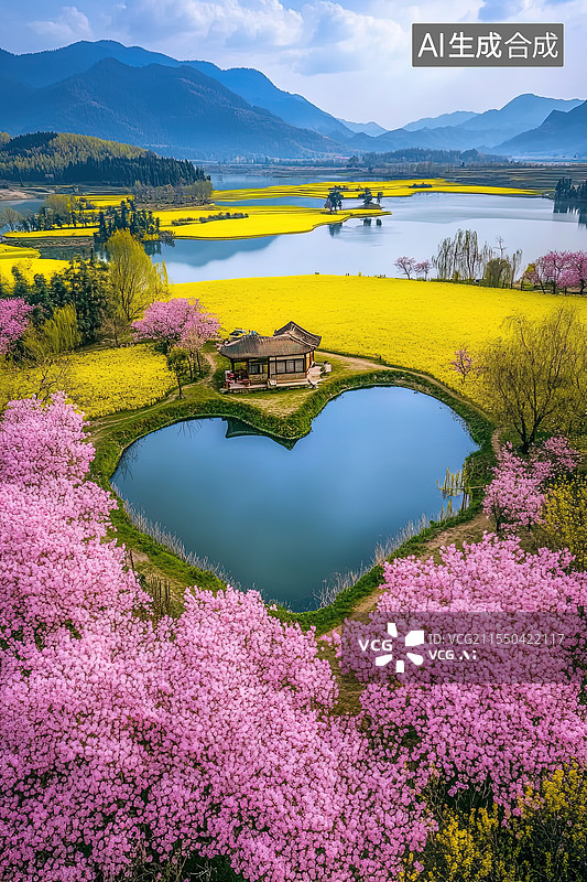 【AI数字艺术】爱心油菜花田图片素材