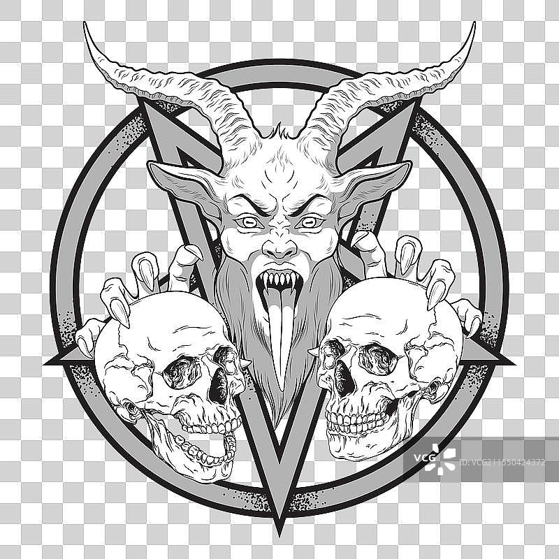 克兰普斯角恶魔，带有两个骷髅和五角星图片素材