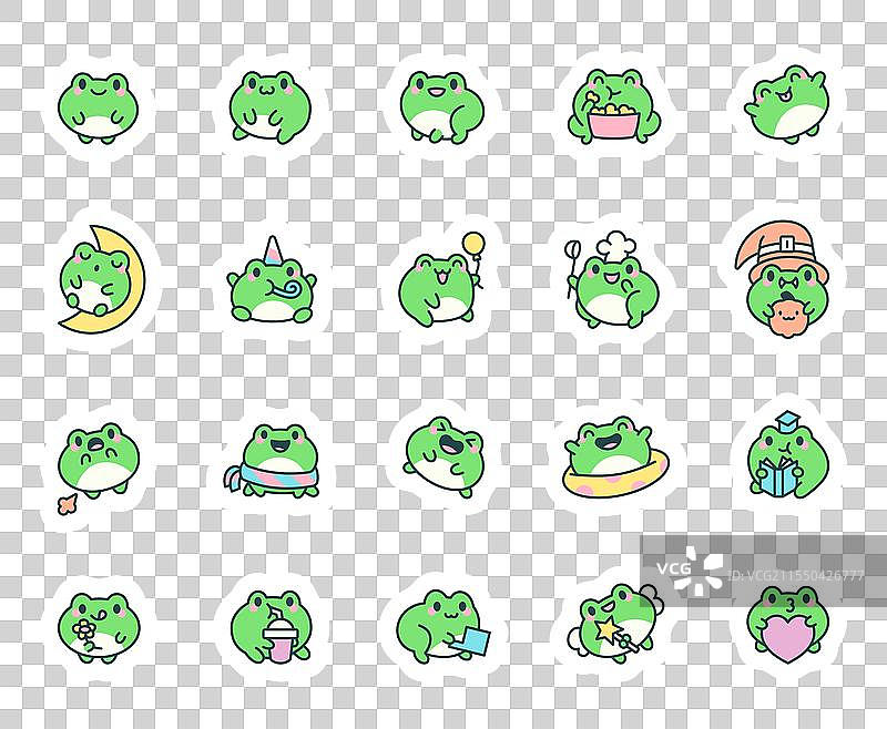 可爱的卡哇伊青蛙和蟾蜍卡通角色组合图片素材