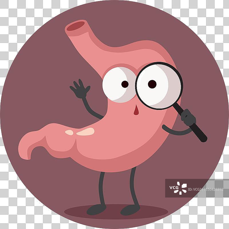 用放大镜观察的生病胃部医学图像图片素材