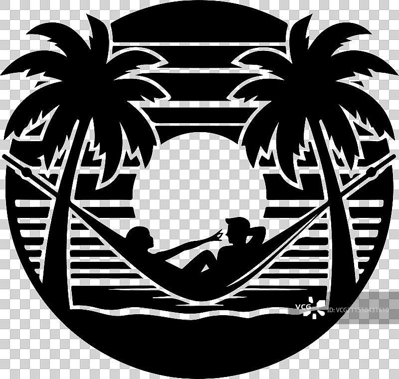 吊床上的情侣剪影艺术图片素材