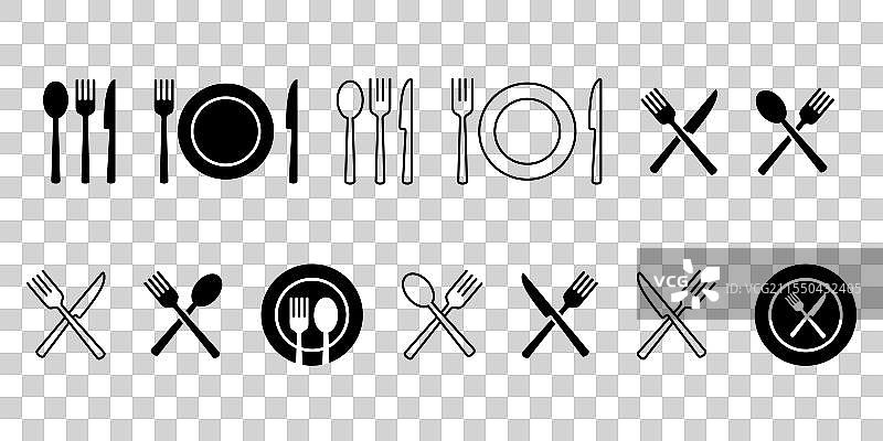 刀叉勺和盘子图标集图片素材