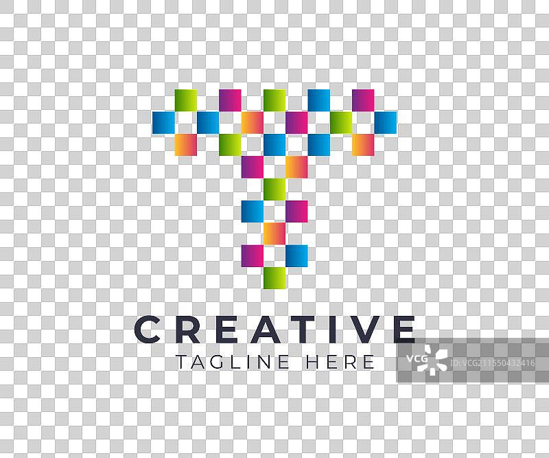 抽象多彩像素化字母T标志模板图片素材