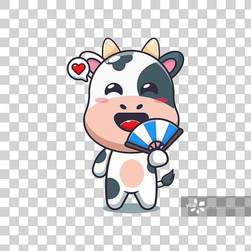 可爱的拿扇子的卡通牛图片素材