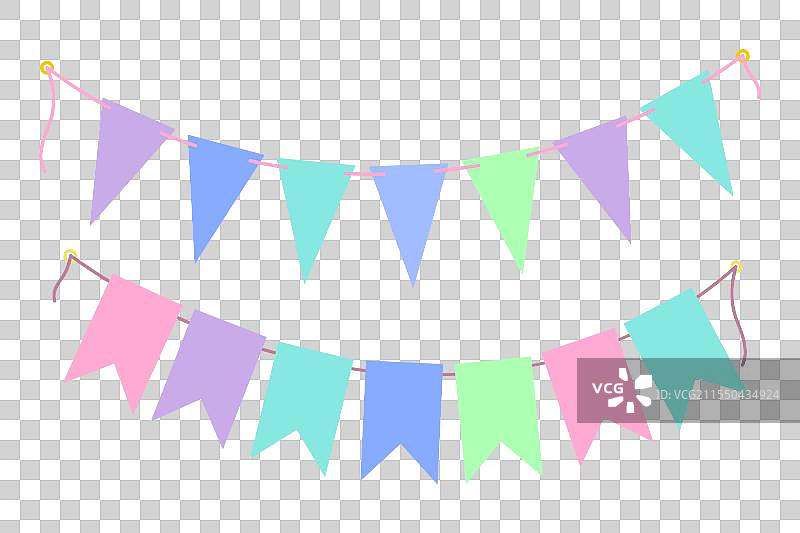 时尚柔和的绳索上挂着节日彩旗串。图片素材