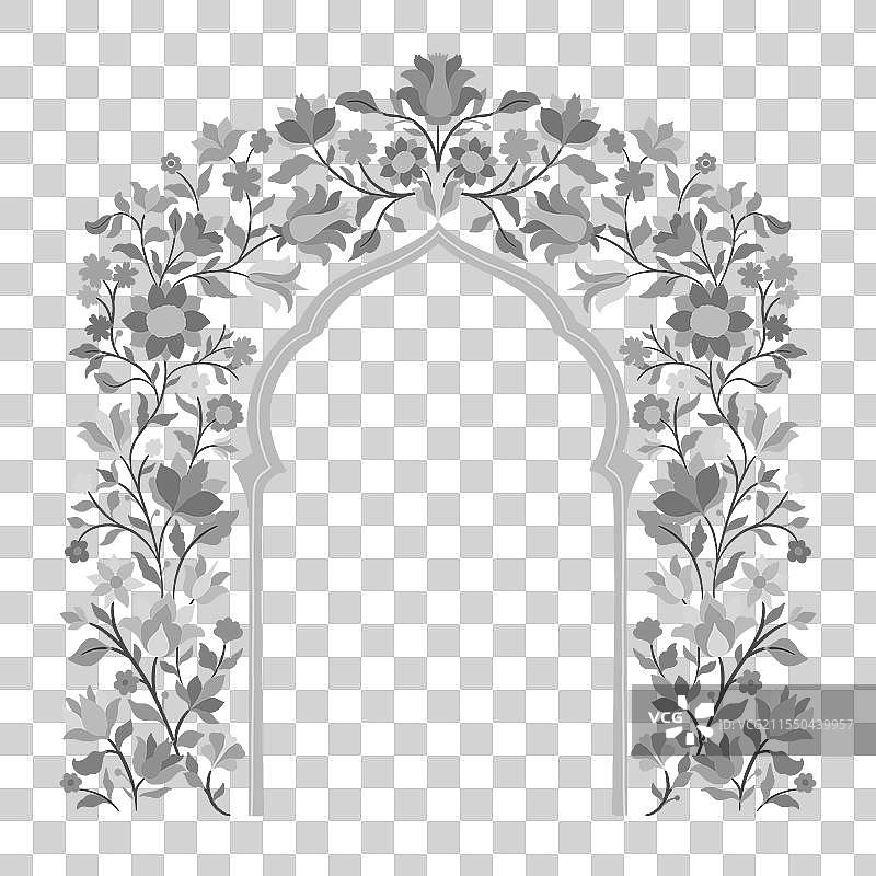 穆加尔风格的装饰性花卉拱门，复古设计图片素材