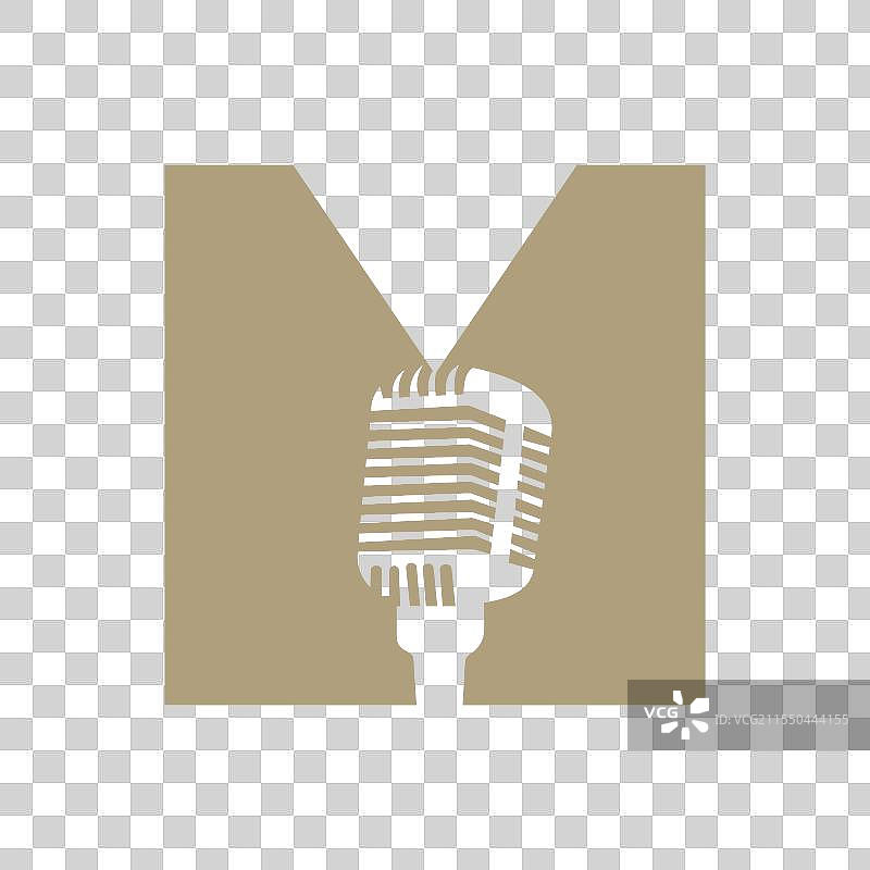 字母M麦克风标志概念，代表音乐符号图片素材