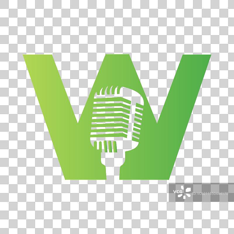 字母W麦克风标志概念，代表音乐符号图片素材